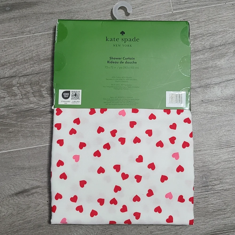kate spade Heart Shower Curtain Red Pink NWT 72